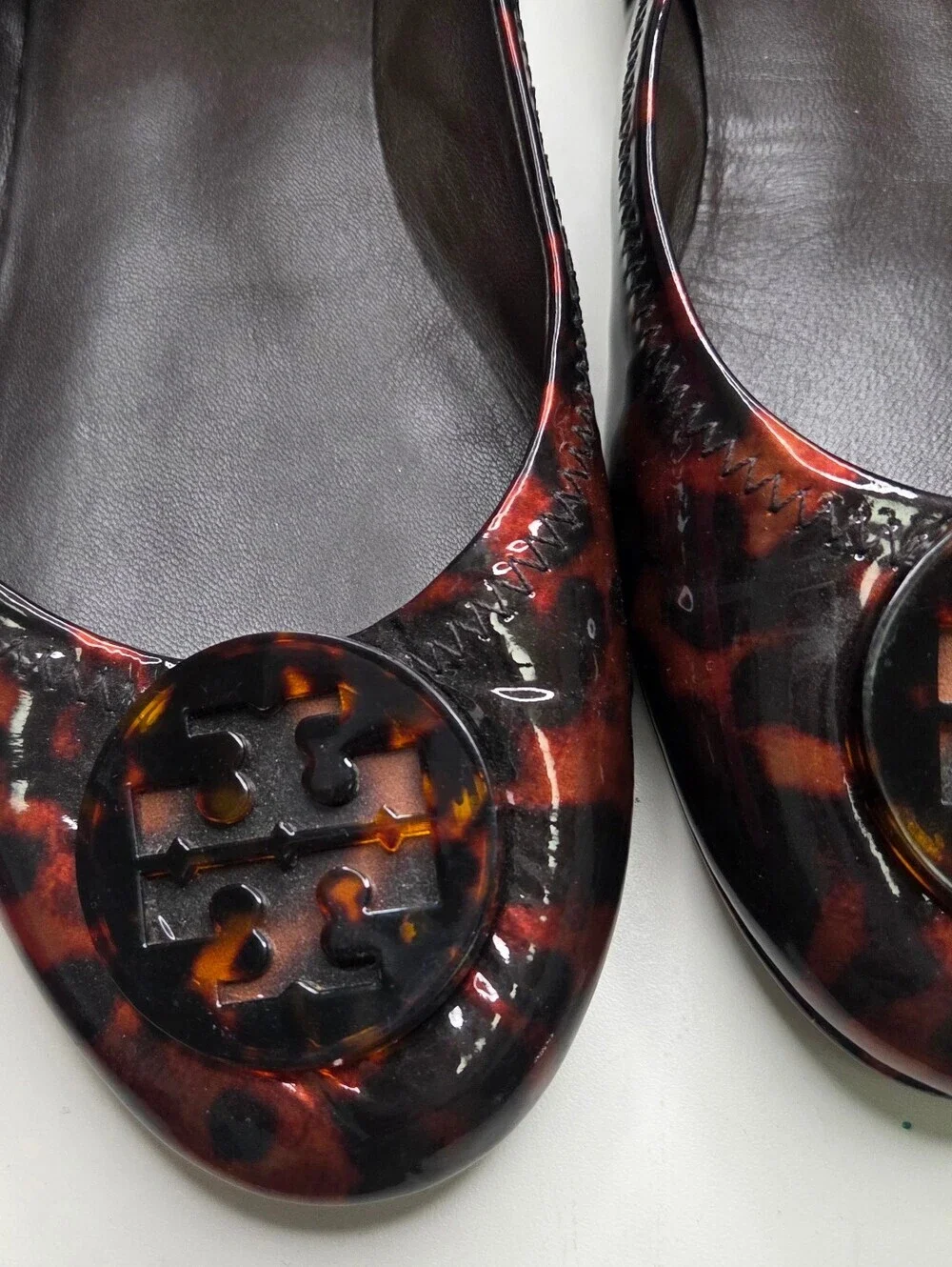 Tory Burch Minnie Travel Ballet Flats Patent Leather Tortoise Design Sz 8.5 New!